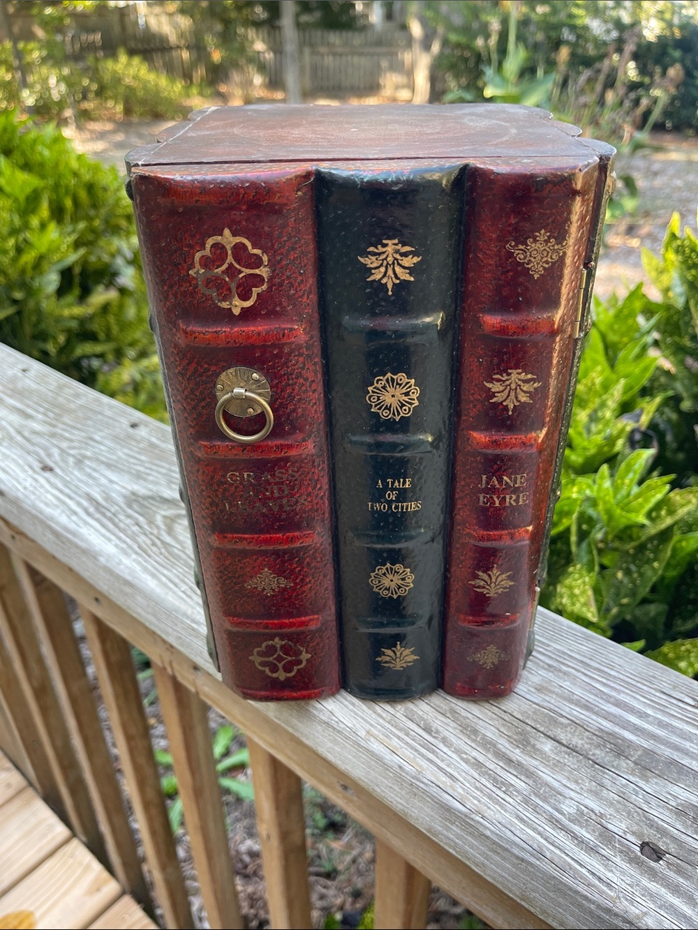 Vintage Faux Leatherbound Books Wood CD Holder Storage Cabinet